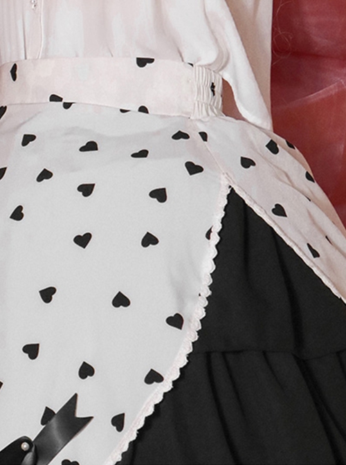Solid Color Love Print Handmade Beads Ribbon Ruffled Bow-Knot Apron Cute Sweet Lolita Skirt