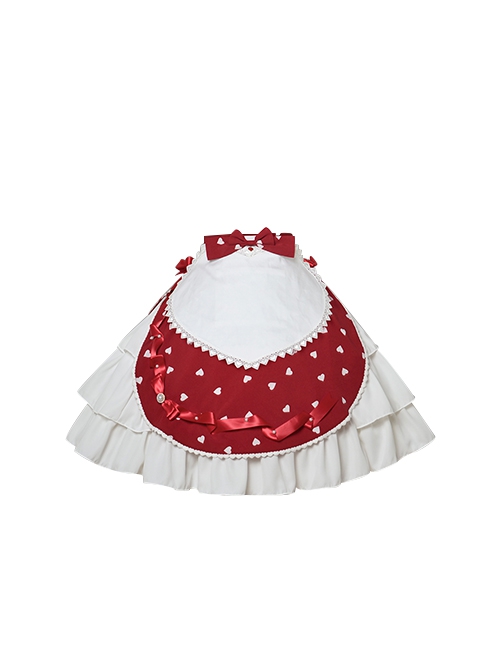 Solid Color Love Print Handmade Beads Ribbon Ruffled Bow-Knot Apron Cute Sweet Lolita Skirt