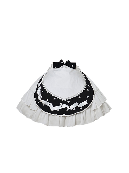 Solid Color Love Print Handmade Beads Ribbon Ruffled Bow-Knot Apron Cute Sweet Lolita Skirt