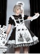 Strange Rabbit Series Cute Maid Style Rabbit Embroidered Apron Striped Hem Gothic Lolita Short Sleeve Dress