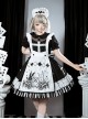 Strange Rabbit Series Cute Maid Style Rabbit Embroidered Apron Striped Hem Gothic Lolita Short Sleeve Dress