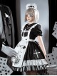 Strange Rabbit Series Cute Maid Style Rabbit Embroidered Apron Striped Hem Gothic Lolita Short Sleeve Dress