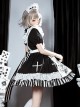 Strange Rabbit Series Cute Maid Style Rabbit Embroidered Apron Striped Hem Gothic Lolita Short Sleeve Dress