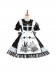 Strange Rabbit Series Cute Maid Style Rabbit Embroidered Apron Striped Hem Gothic Lolita Short Sleeve Dress