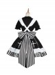 Strange Rabbit Series Cute Maid Style Rabbit Embroidered Apron Striped Hem Gothic Lolita Short Sleeve Dress