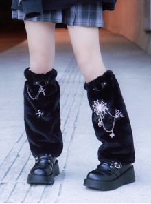 Halloween Spider Cobweb Fall Winter Warm Black Plush Punk Lolita Leg Covers