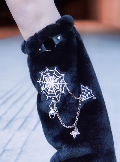 Halloween Spider Cobweb Fall Winter Warm Black Plush Punk Lolita Leg Covers