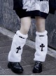 Handmade Autumn Winter Warm Cross Embroidered White Plush Cool Punk Lolita Leg Covers