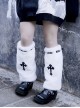 Handmade Autumn Winter Warm Cross Embroidered White Plush Cool Punk Lolita Leg Covers