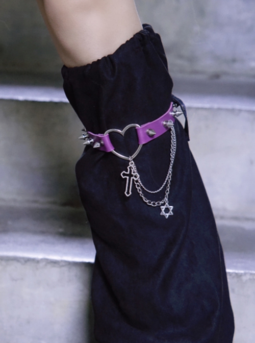 Purple Studs Leather Metal Chain Decor Cool Girls Punk Lolita Leg Covers