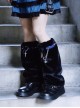 Autumn Winter Warm Black Plush Hollow Love Rivets Leather Cross Metal Chain Punk Lolita Leg Covers