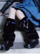 Autumn Winter Warm Black Plush Hollow Love Rivets Leather Cross Metal Chain Punk Lolita Leg Covers