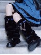 Autumn Winter Warm Black Plush Hollow Love Rivets Leather Cross Metal Chain Punk Lolita Leg Covers