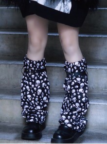 Black Skull Print Leather Halloween Rock Punk Lolita Leg Covers