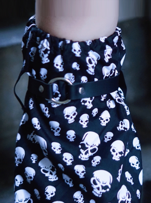 Black Skull Print Leather Halloween Rock Punk Lolita Leg Covers