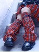 Scottish Red Grid Classic Guard Sweetheart Rock Metal Chain Rivet Punk Lolita Leg Covers