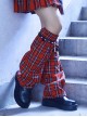 Scottish Red Grid Classic Guard Sweetheart Rock Metal Chain Rivet Punk Lolita Leg Covers