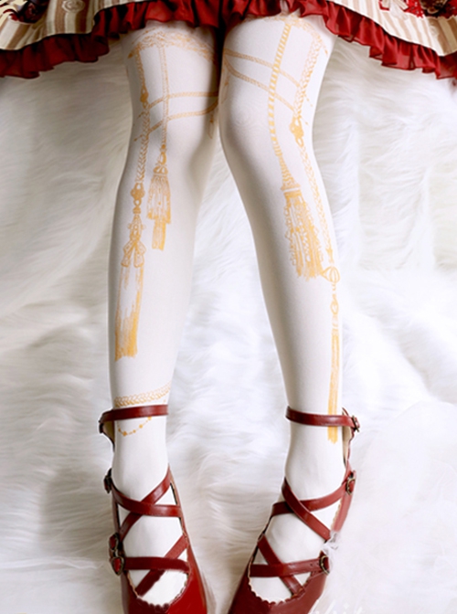 Rope Tassel Bronzing Printing Solid Color Bottoming Spring Autumn Classic Lolita Pantyhose