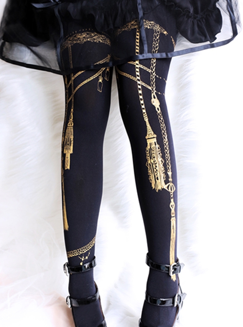 Rope Tassel Bronzing Printing Solid Color Bottoming Spring Autumn Classic Lolita Pantyhose