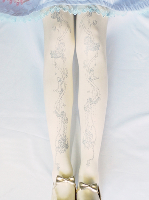 Rose Thorns Bronzing Print Spring Autumn Classic Lolita Pantyhose