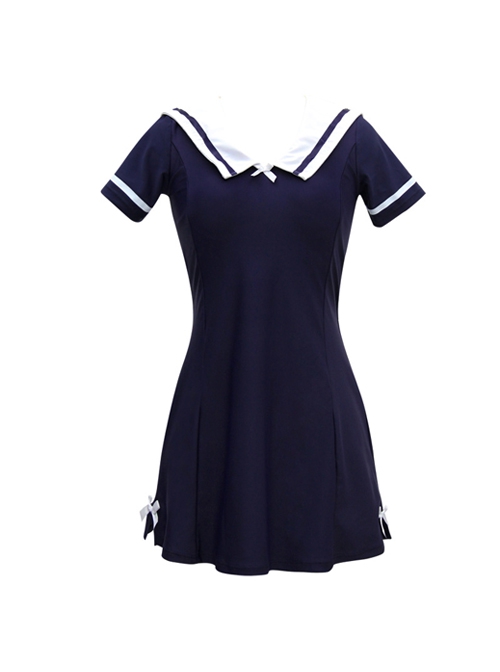 College Style Japanese Girl Summer Lapel Age-Reducing Short-Sleeved Split Swimsuit Suit