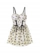 Bowknot Print Lacing Sexy Translucent Hem Sleeveless One-Piece Swimsuit