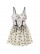 Bowknot Print Lacing Sexy Translucent Hem Sleeveless One-Piece Swimsuit