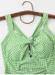 Green Plaid Fresh Hollow Sexy Summer Sleeveless One-Piece Swimsuit