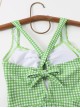 Green Plaid Fresh Hollow Sexy Summer Sleeveless One-Piece Swimsuit