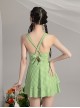 Green Plaid Fresh Hollow Sexy Summer Sleeveless One-Piece Swimsuit