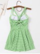 Green Plaid Fresh Hollow Sexy Summer Sleeveless One-Piece Swimsuit