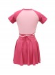 Rose Red Round Neck Preppy Style Girl Cute Sweet Short-Sleeved Skirt Split Swimsuit