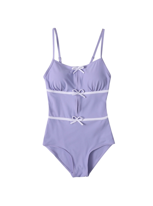 Sweet Girly Bowknot Decoration Cute Hollow Sexy Sleeveless One-Piece Swimsuit
