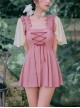Pink Cute Retro Girly Lace Sweet Lolita Short-Sleeved One-Piece Swimsuit