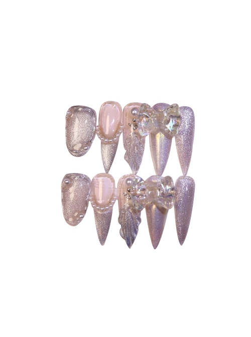 Handmade Oversized Bowknot Crystal Stone Shell Cat Eye Detachable Finished Manicure Nail Pieces