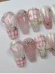 Pink Gradient Sweet Plaid Bowknot Rhinestone Oversized Love Detachable Finished Manicure Nail Pieces