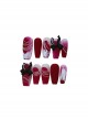 Rose Red Gradient White Brushed Plaster Black Bowknot Decoration Detachable Finished Manicure Nail Pieces