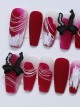 Rose Red Gradient White Brushed Plaster Black Bowknot Decoration Detachable Finished Manicure Nail Pieces