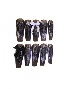 Black-White Gypsum Matte Bowknot Cool Girl Detachable Finished Manicure Nail Pieces