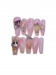 Oversized Love Pink-White Sweet Hand-Painted Rose Butterfly Matte Detachable Finished Manicure Nail Pieces