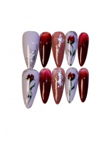 Retro Color-Jumping Hand-Painted Rose Gradient Drop-Shaped Detachable Finished Manicure Nail Pieces