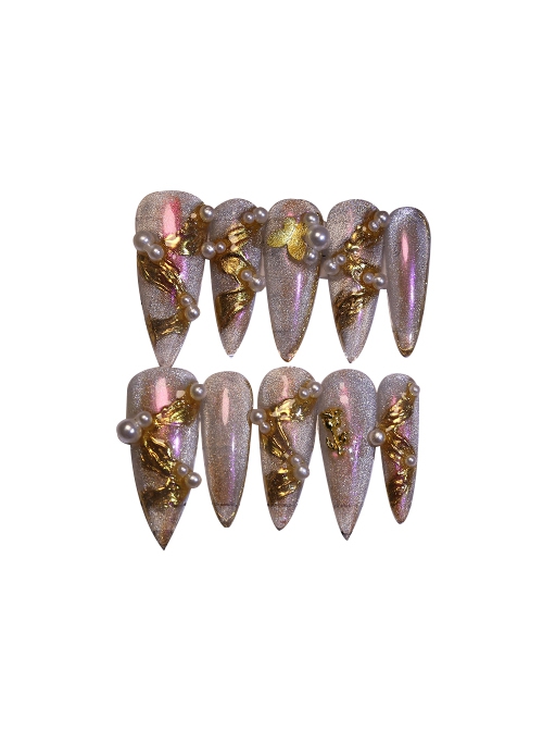 Aurora Magic Mirror Powder Golden Butterfly Rose Decorative Water Drop Shape Detachable Finished Manicure Nail Pieces