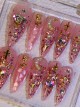 Beautiful Girl Colorful Love Golden Rose Rhinestone Sweet Water Drop Shape Detachable Finished Manicure Nail Pieces