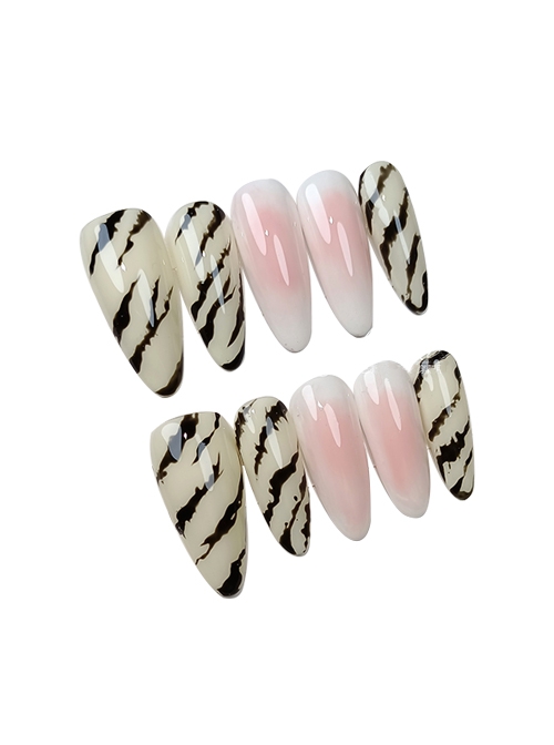 Hand-Painted Zebra Pattern Blush Color Jump Simple Cool Girl Detachable Finished Manicure Nail Pieces