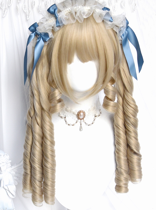 Fairy Tale Town Series Golden Retro Roman Roll Tiger's Mouth Clip Double Ponytail Sweet Lolita Wig