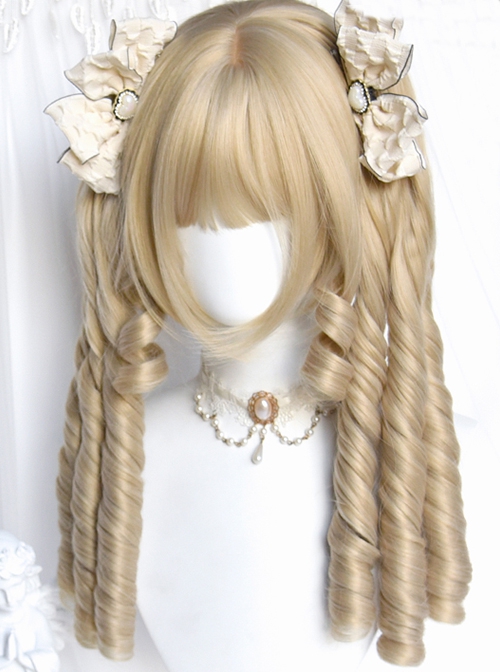 Fairy Tale Town Series Golden Retro Roman Roll Tiger's Mouth Clip Double Ponytail Sweet Lolita Wig