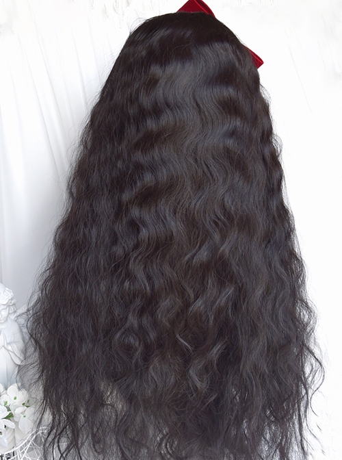 Vintage Black Middle Parted Bangs Wool Roll Elegant Long Curly Hair Classic Lolita Wig