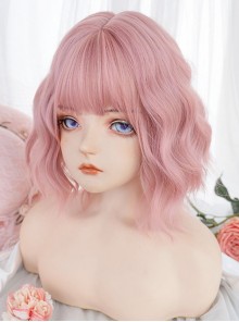 Summer Pink Sweet Air Bangs Natural Short Curly Hair Sweet Lolita Wig