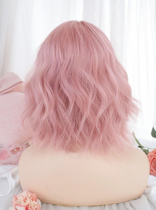 Summer Pink Sweet Air Bangs Natural Short Curly Hair Sweet Lolita Wig