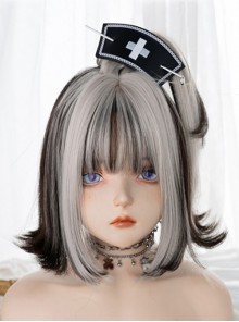 Fashion Silver Black Mixed Color JK Two-Dimensional Short Hair Punk Lolita Wig